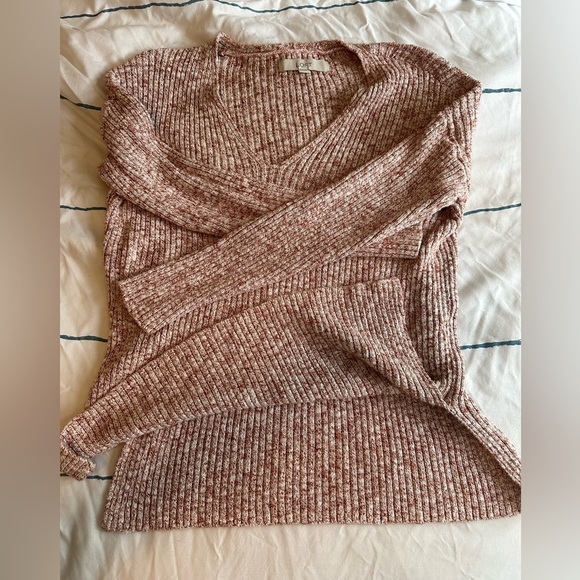 LOFT Rust Red and White Marbled V-neck Sweater - Picture 6 of 8